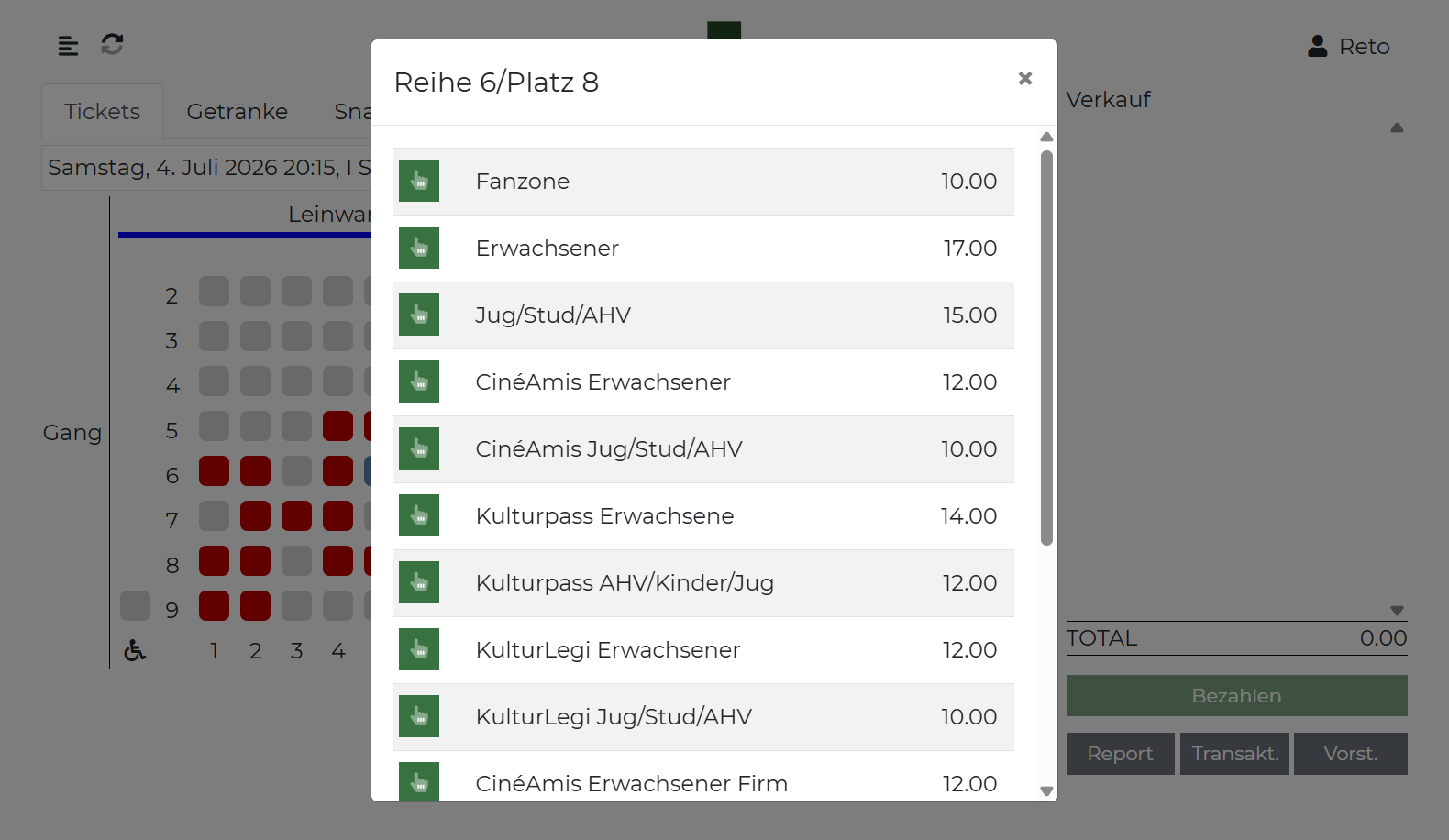 Auswahl der Ticketkategorie